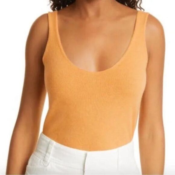 Revolve Vince Cashmere Knit Scoop Neck Tank Camisole Orange Yellow Size Medium - Picture 4 of 10